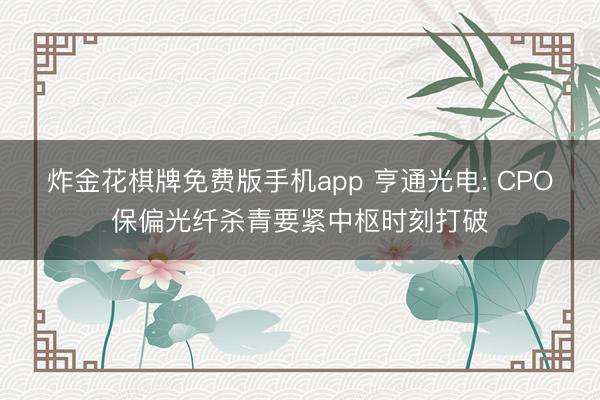 炸金花棋牌免费版手机app 亨通光电: CPO保偏光纤杀青要紧中枢时刻打破
